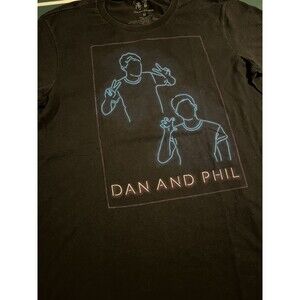 Men’s Dan And Phil Short Sleeve Black T-Shirt Tee MEDIUM Neon Lights YouTube BBC